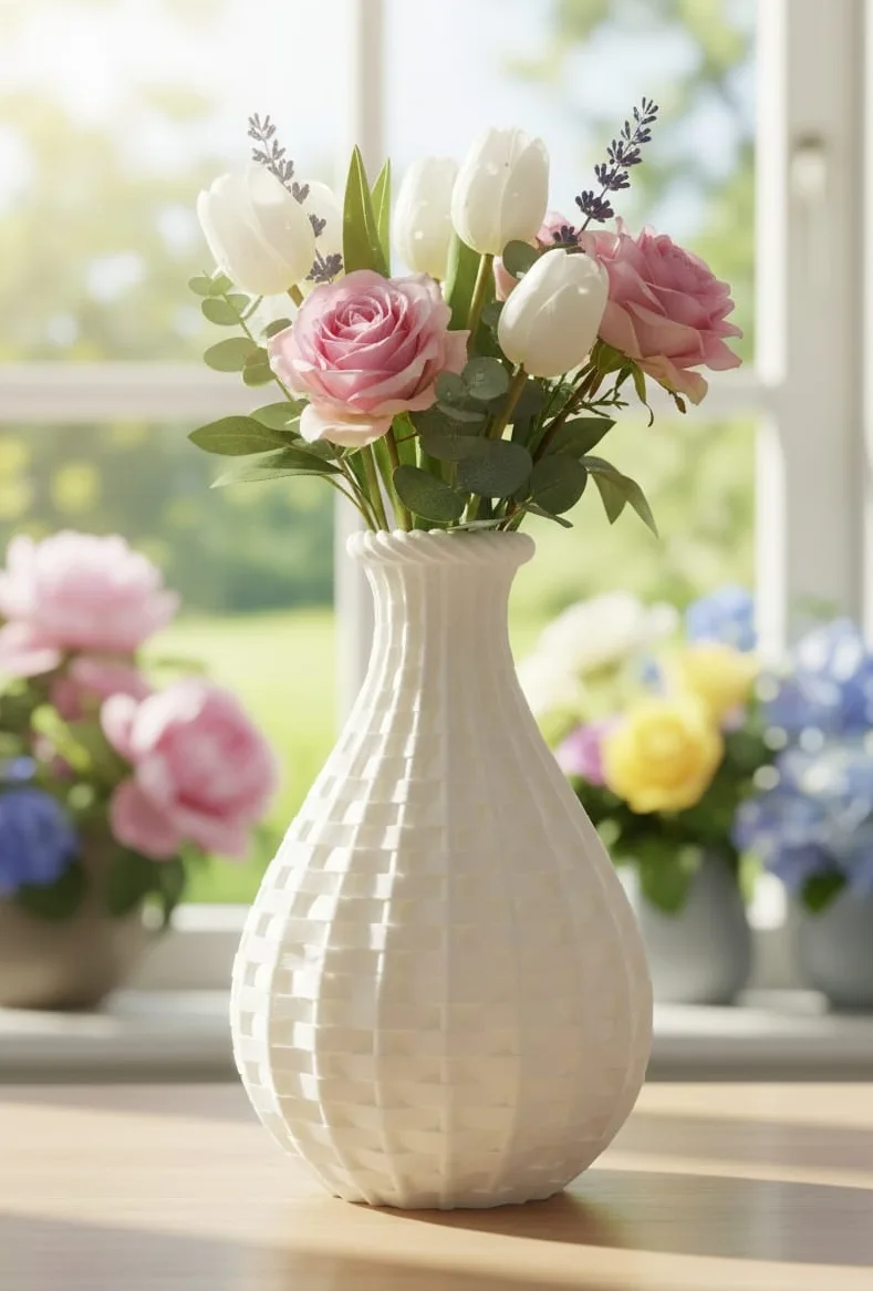 Elegant Weaver White Textured Vase view 2